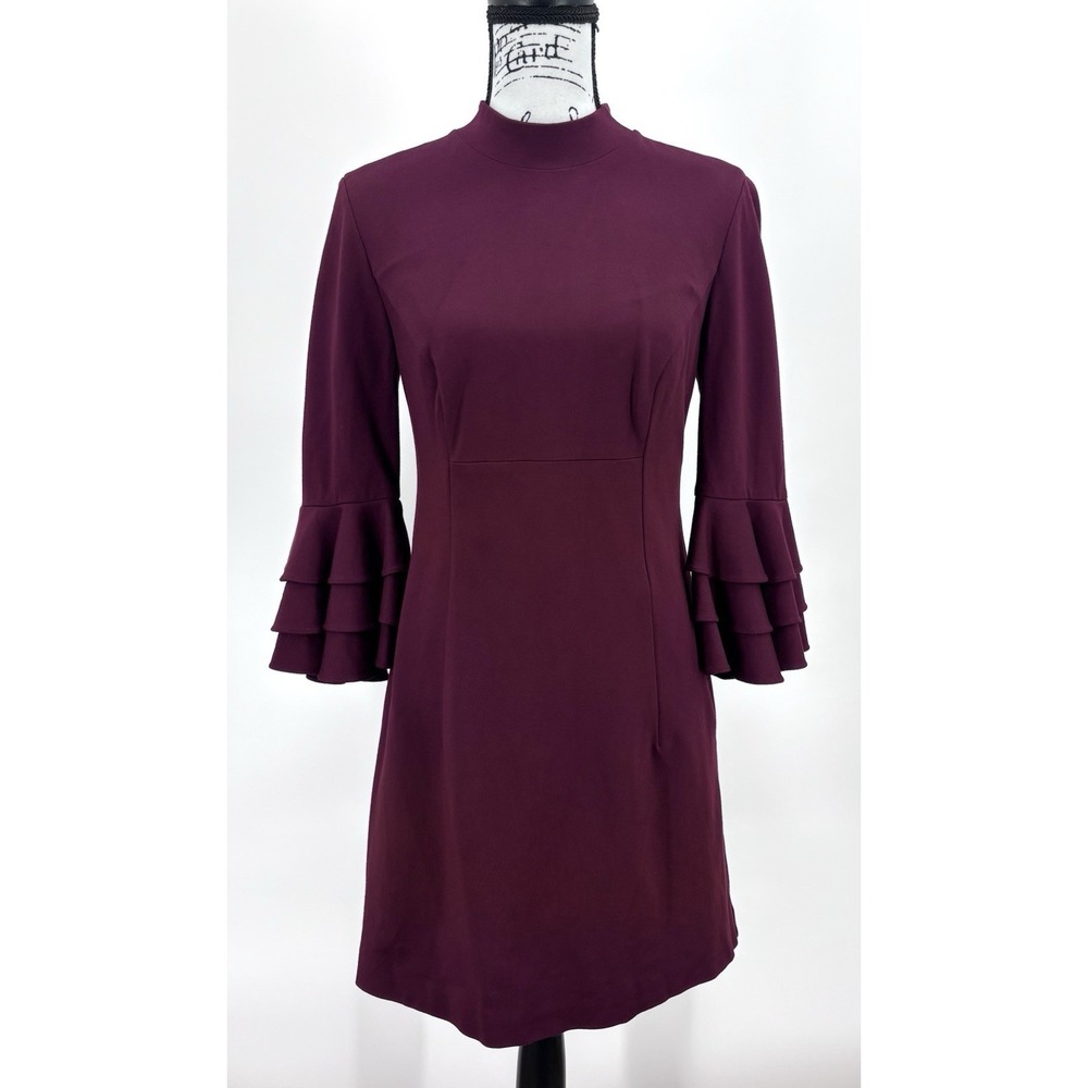Trina Turk Dress Size 6 Mock Neck Tiered Bell Sleeve Cocktail Wedding Guest